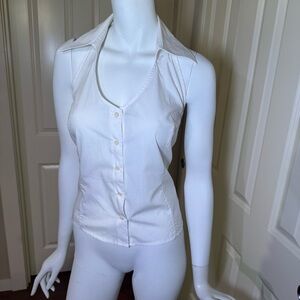 Women's White Sleeveless Halter Button-Up Top